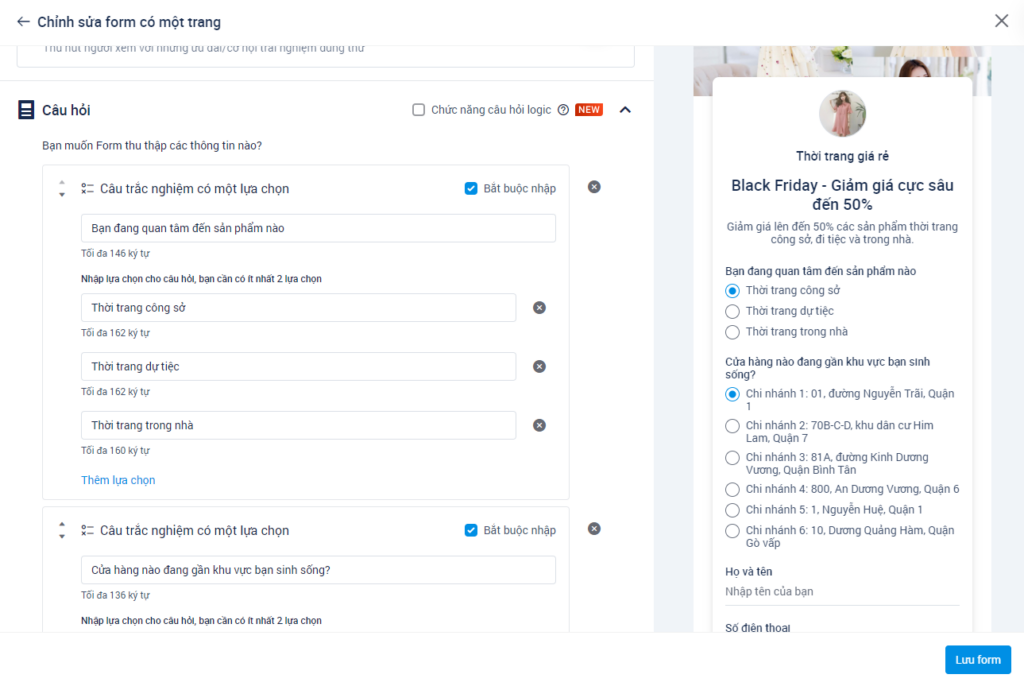 câu trả lời logic quảng cáo form zalo